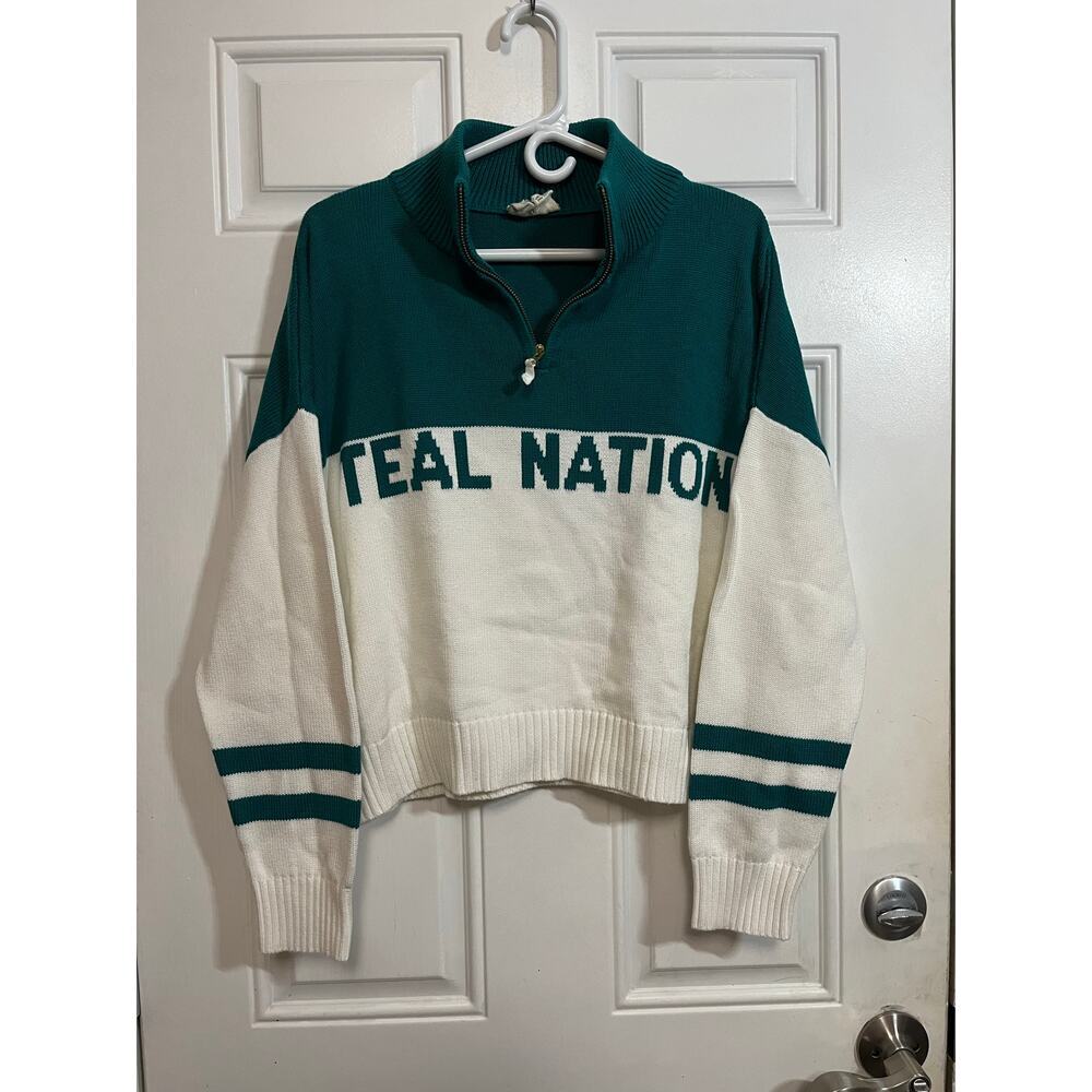 Ellsworth + Ivey Monkee’s Teal Nation Half Zip Sweater Varsity Preppy Women’s M